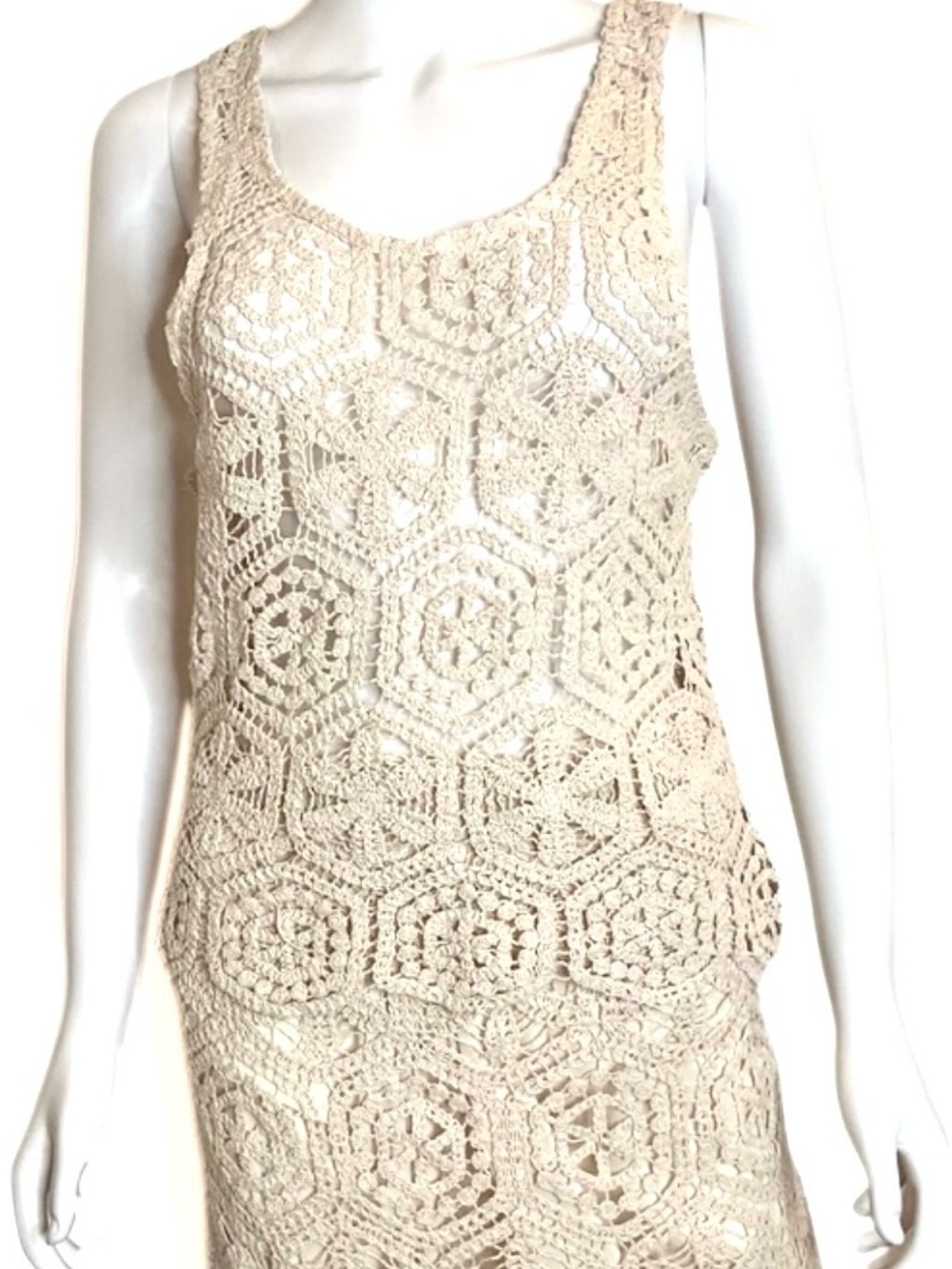 Crochet 2 piece Dress in Light Cream 100% cotton .. Size XS